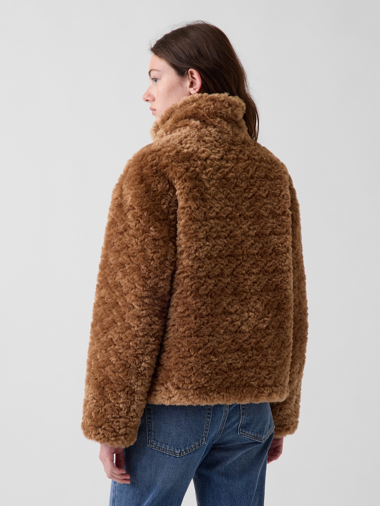 Женское пальто Gap Sherpa & Vegan Suede Toggle, цвет: Коричневый — фото 3