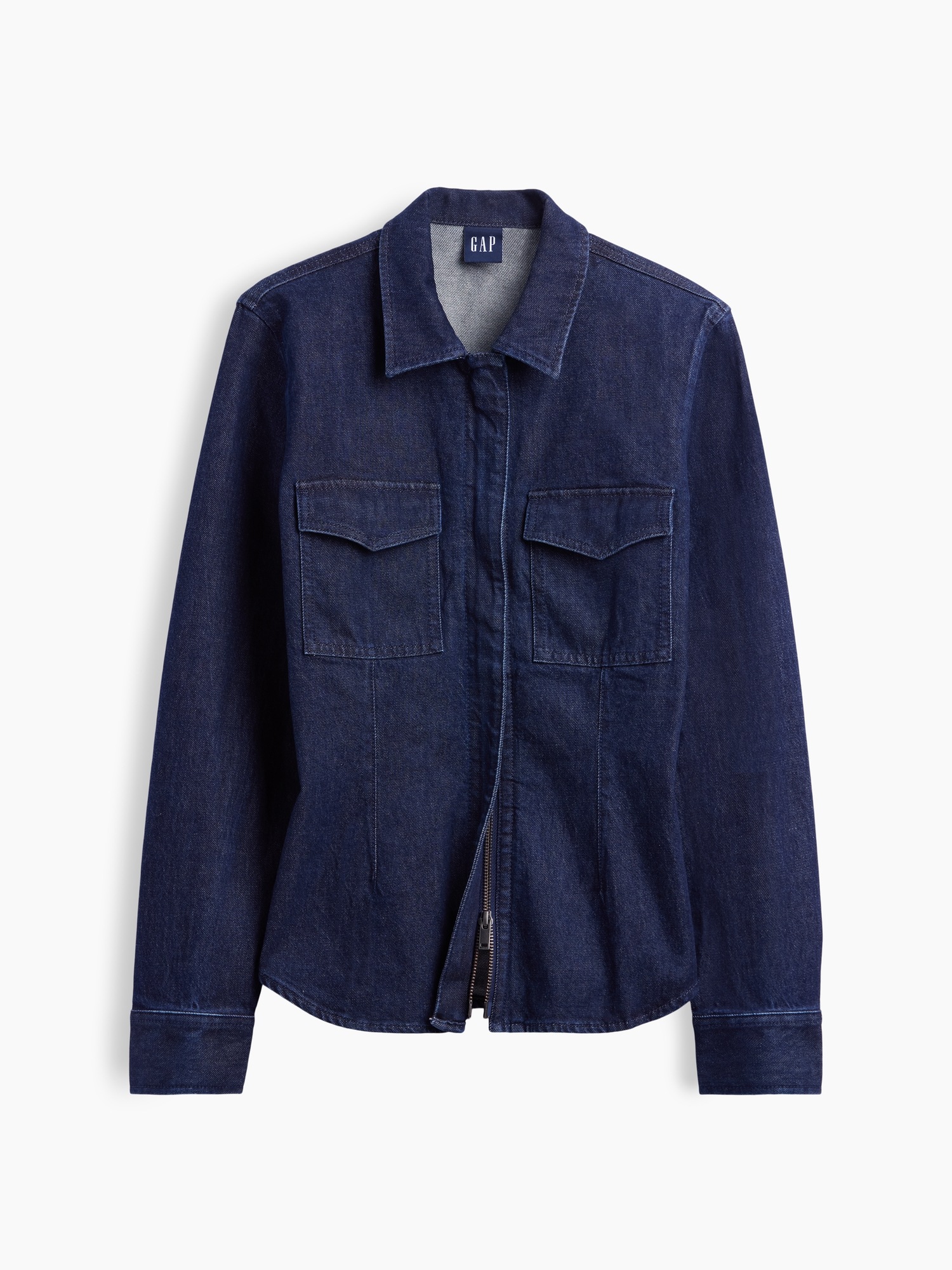 Женская рубашка Gap Denim Fitted Utility, цвет: Тёмный индиго — фото 5