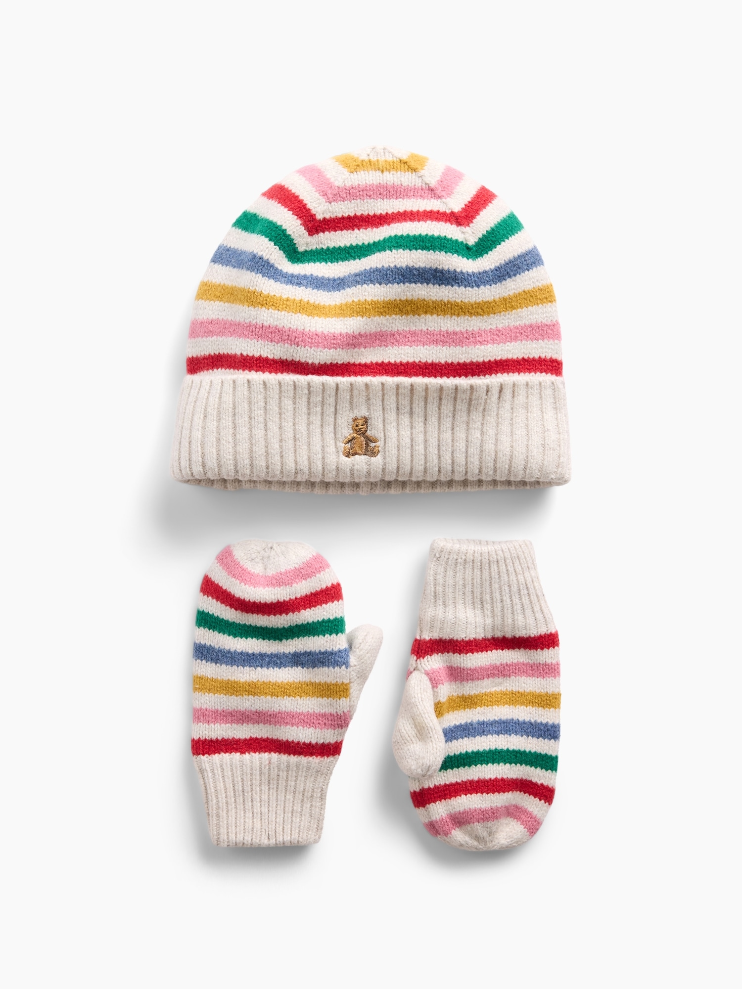 Gap Baby & Toddler Cashsoft Happy Stripe Beanie & Mittens Set In Multi