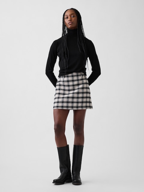 Wool-Blend Plaid Mini Skort