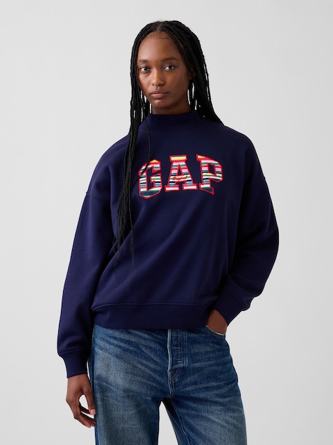 VintageSoft Oversized Happy Stripe Logo Mockneck Sweatshirt