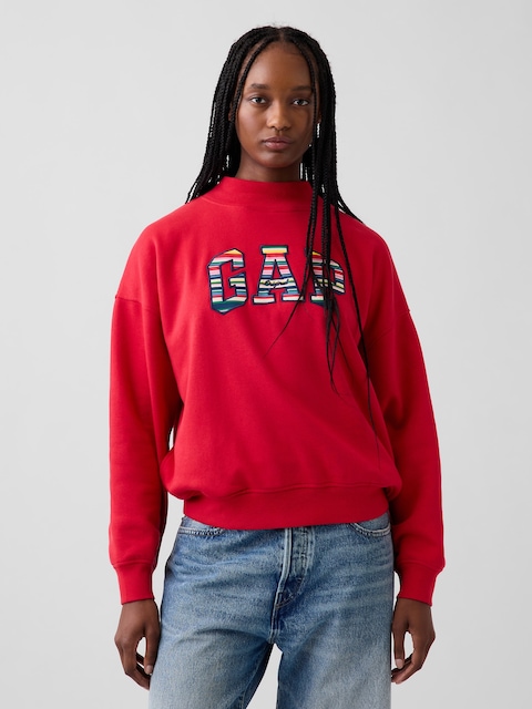 VintageSoft Oversized Happy Stripe Logo Mockneck Sweatshirt