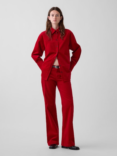 Mid Rise Corduroy Relaxed Flare Pants