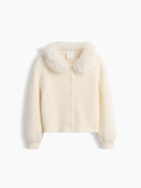 Baby & Toddler Faux Fur Collar Cardigan Sweater