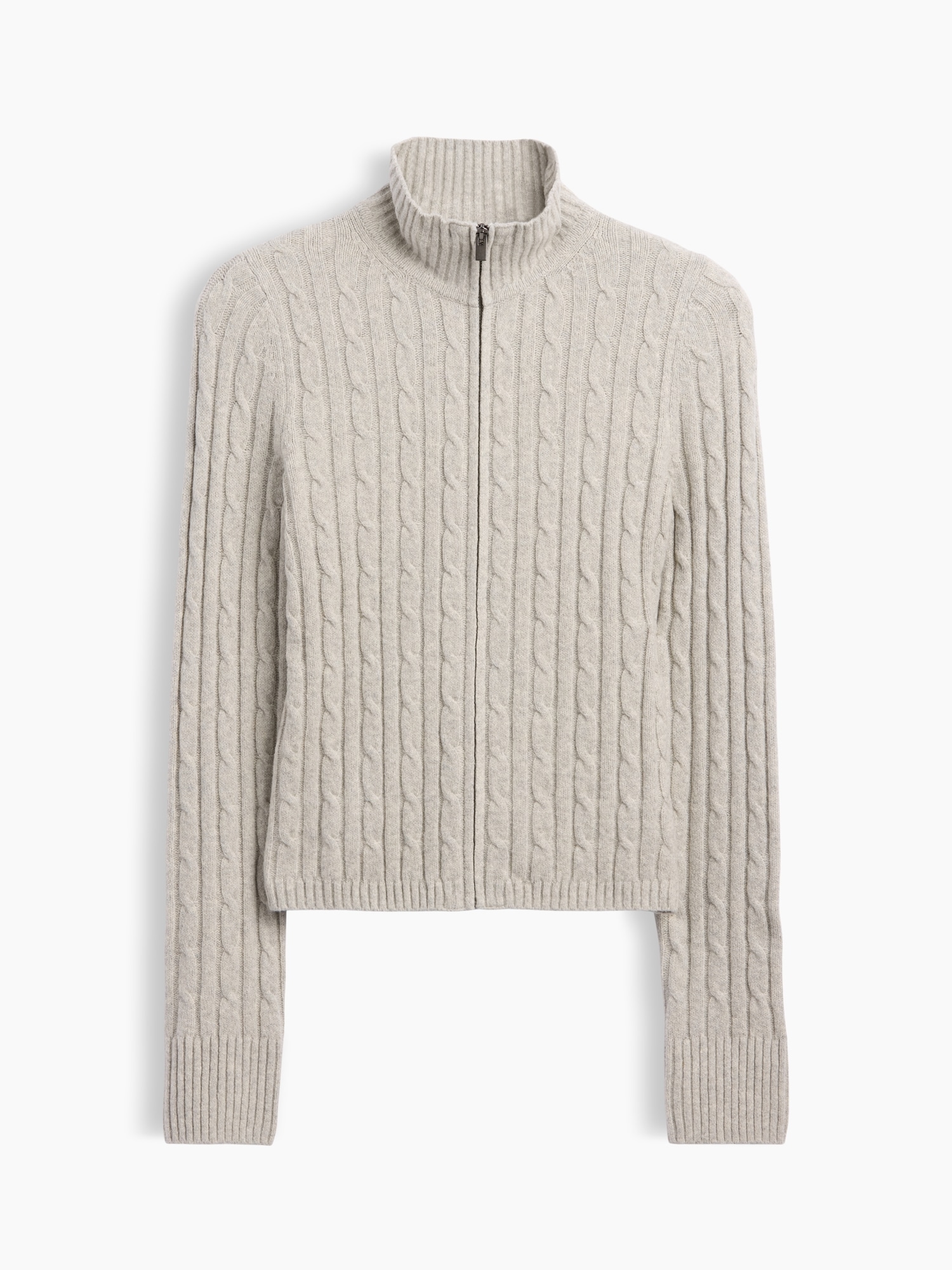 CashSoft Cable-Knit Zip Cardigan