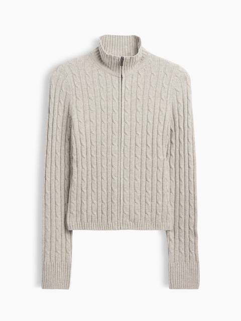 CashSoft Cable-Knit Zip Cardigan