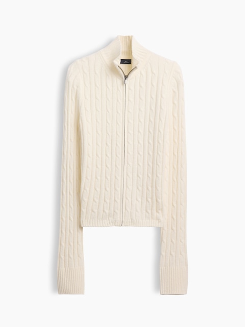 CashSoft Cable-Knit Zip Cardigan