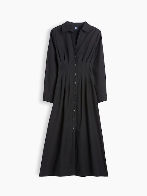 Poplin Pintuck Maxi Shirtdress