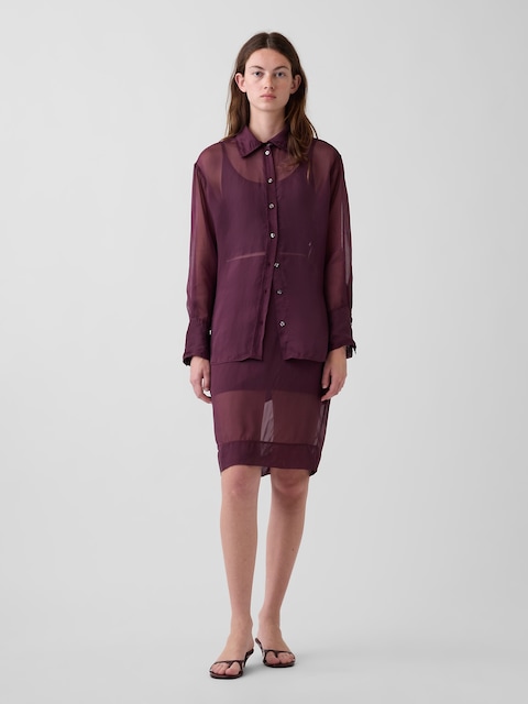 Sheer Organza Knee-Length Skirt