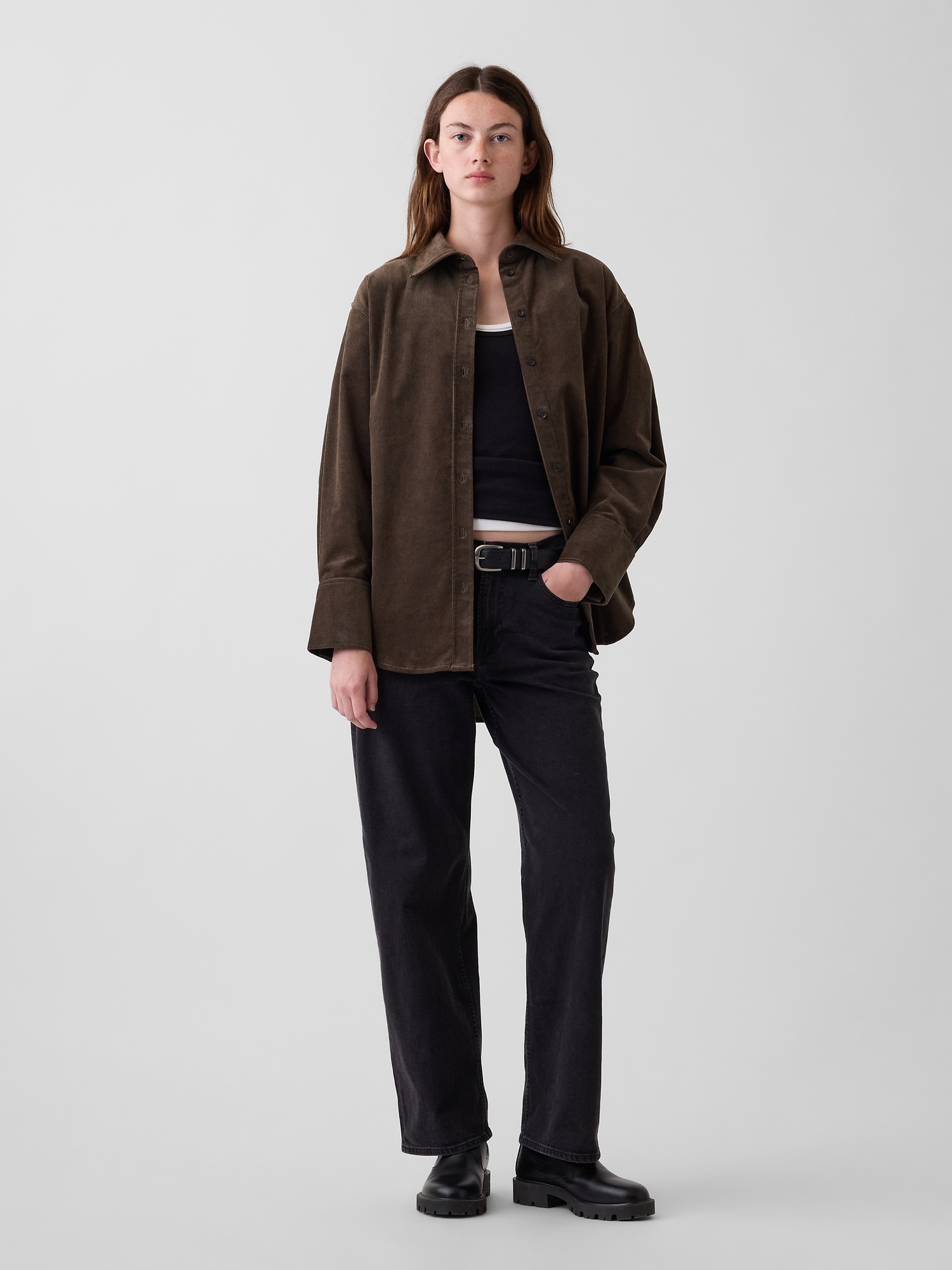 Женская рубашка Gap Corduroy Big, цвет: Зелёный — фото 2