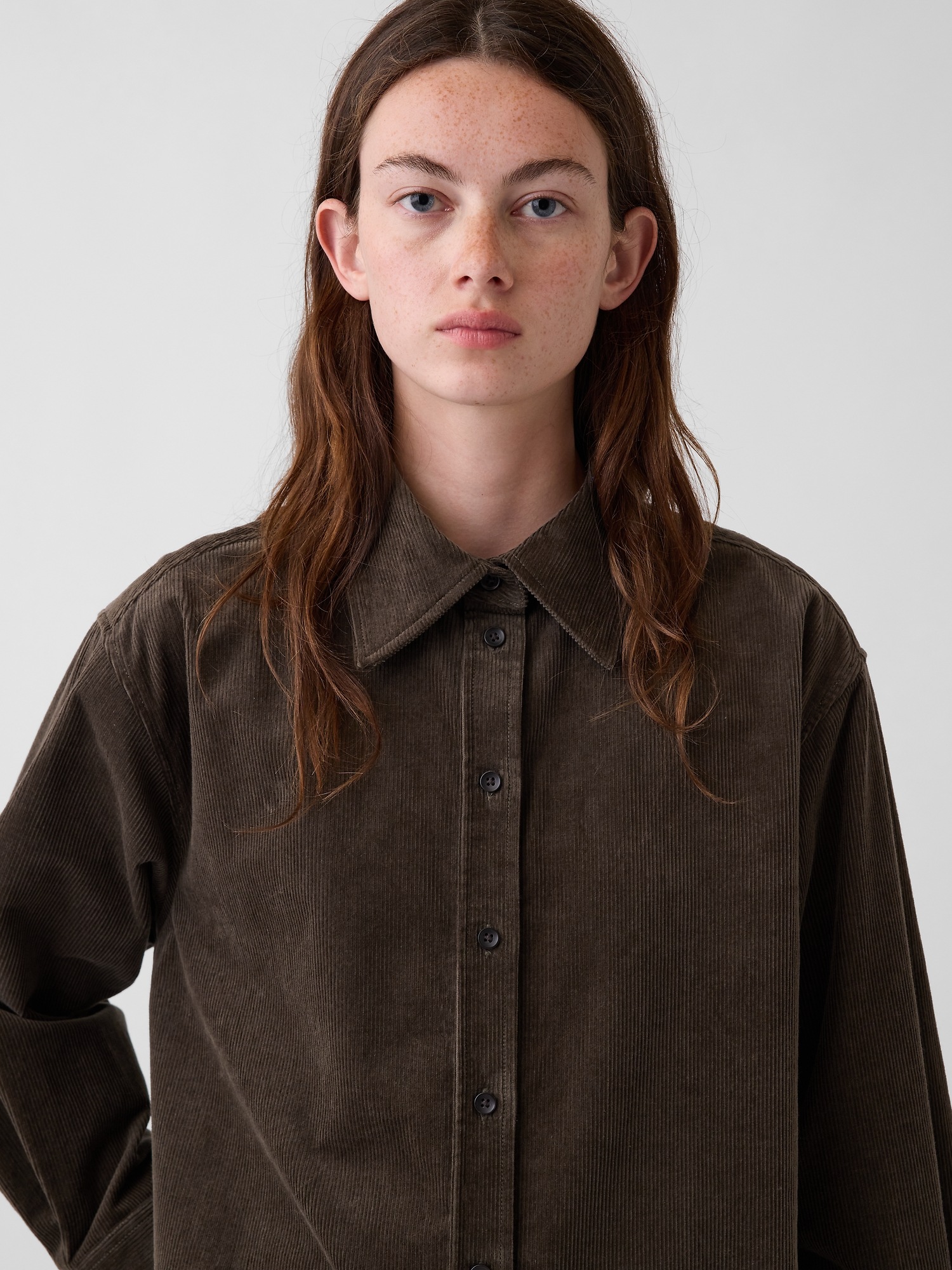 Женская рубашка Gap Corduroy Big, цвет: Зелёный — фото 4