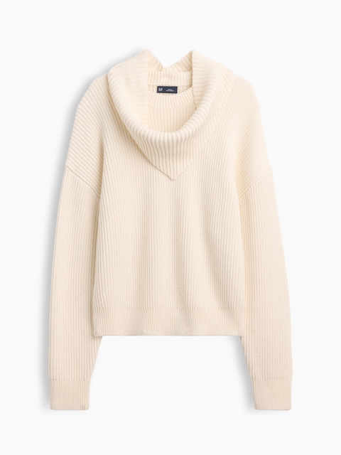 100% Cotton Relaxed Scarf-Neck Sweater
