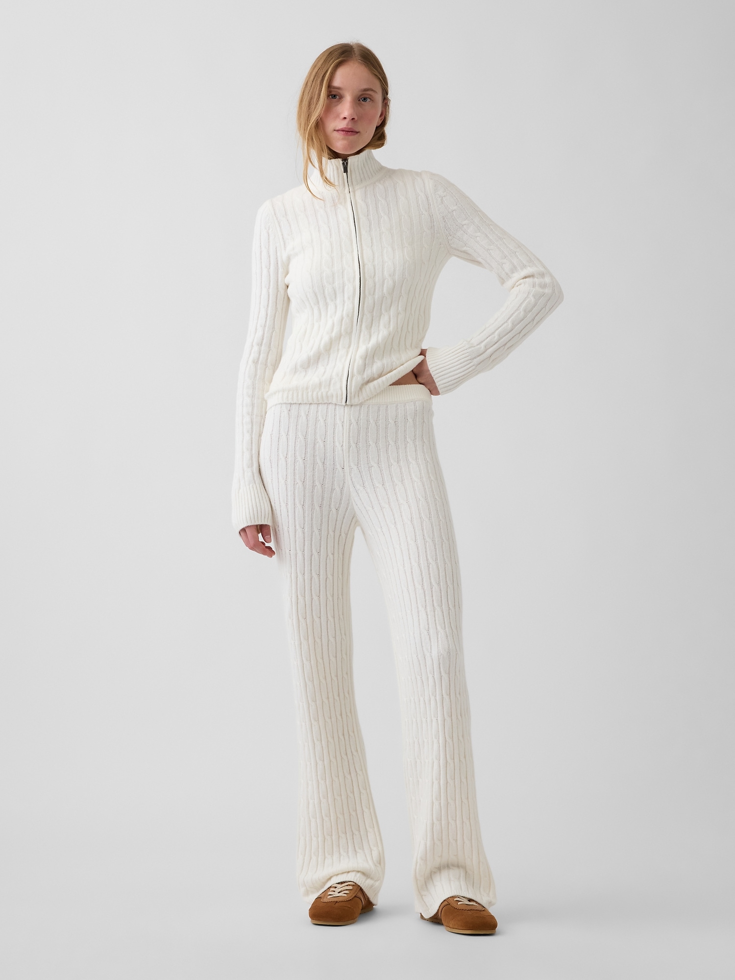 CashSoft Cable-Knit Sweater Pants
