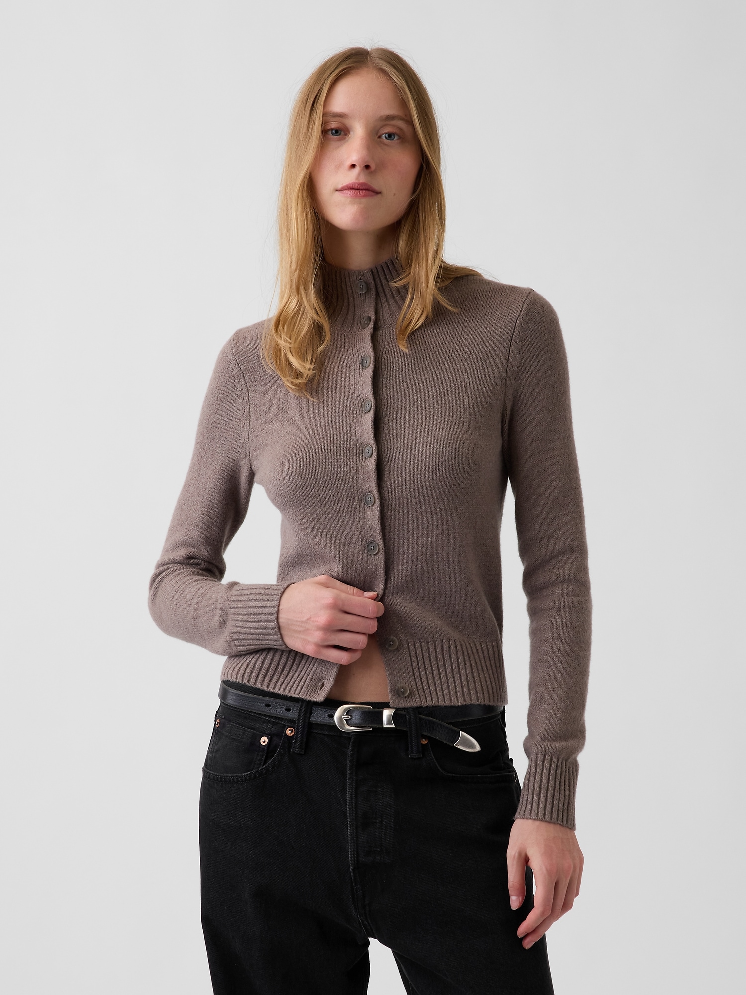 CashSoft Mockneck Cardigan Sweater