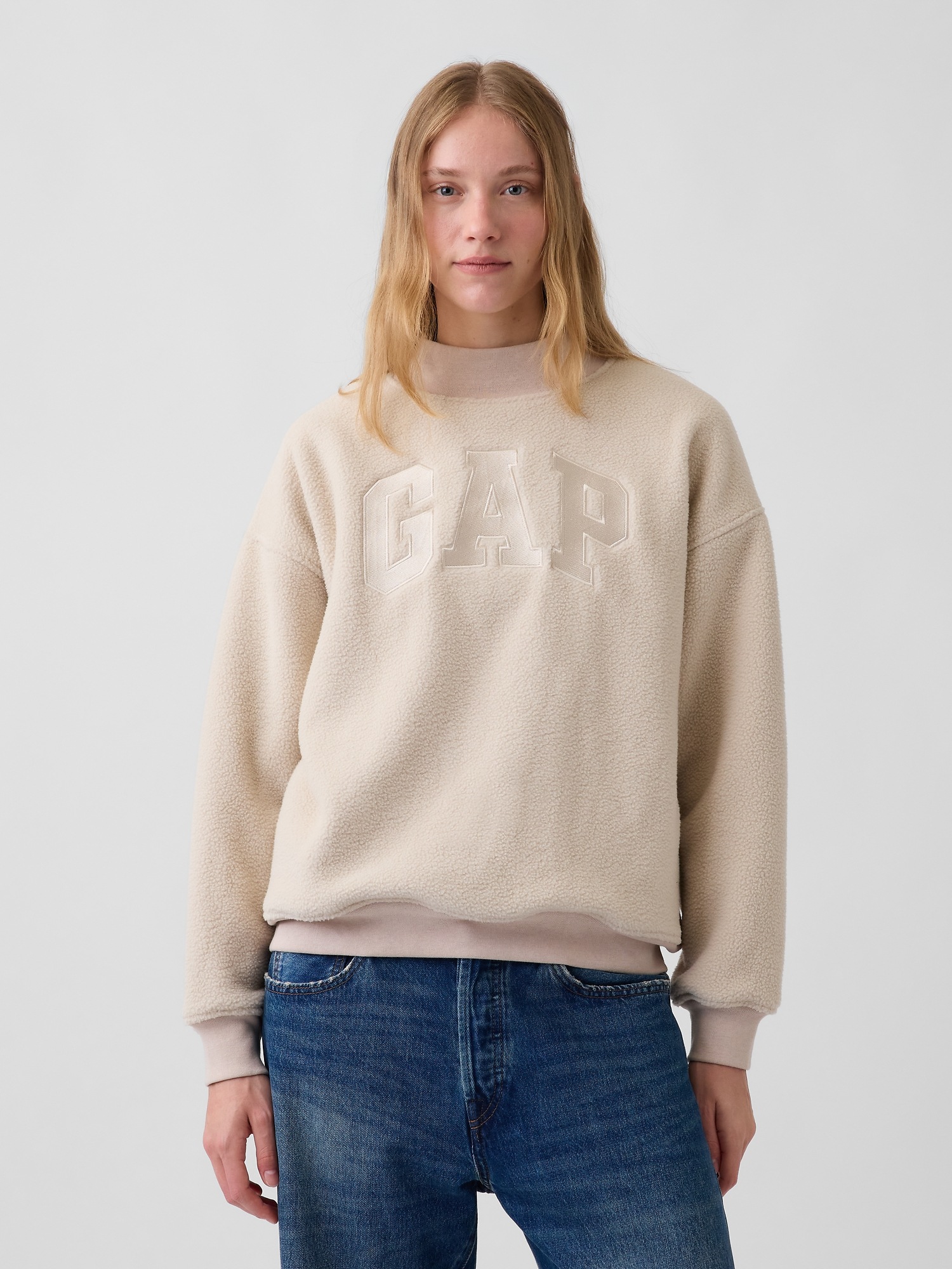 Sherpa Oversized Mockneck Logo Sweatshirt