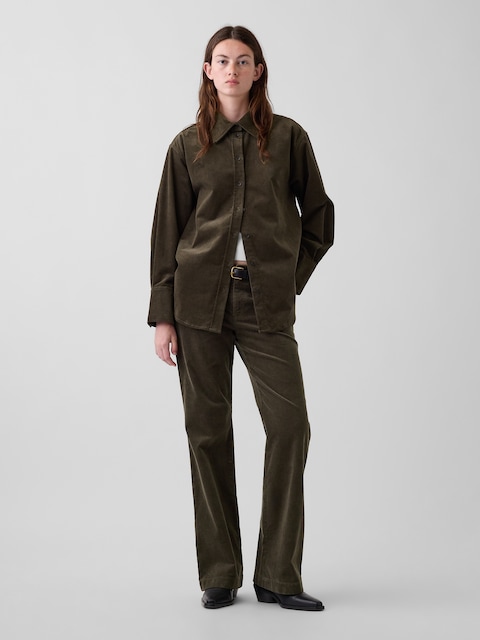 Mid Rise Corduroy Relaxed Flare Pants