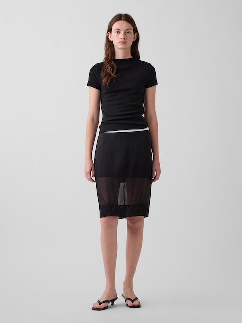 Sheer Organza Knee-Length Skirt