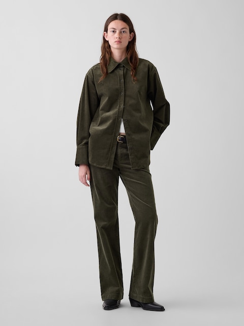 Mid Rise Corduroy Relaxed Flare Pants