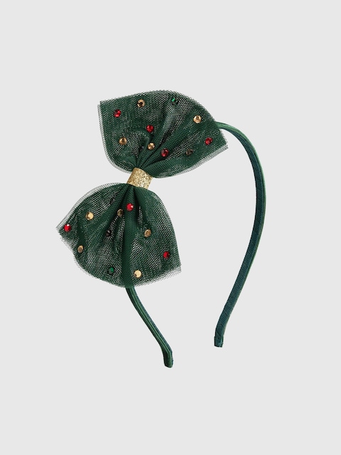 Sweet Wink Emerald Rhinestone Christmas Tulle Bow Headband