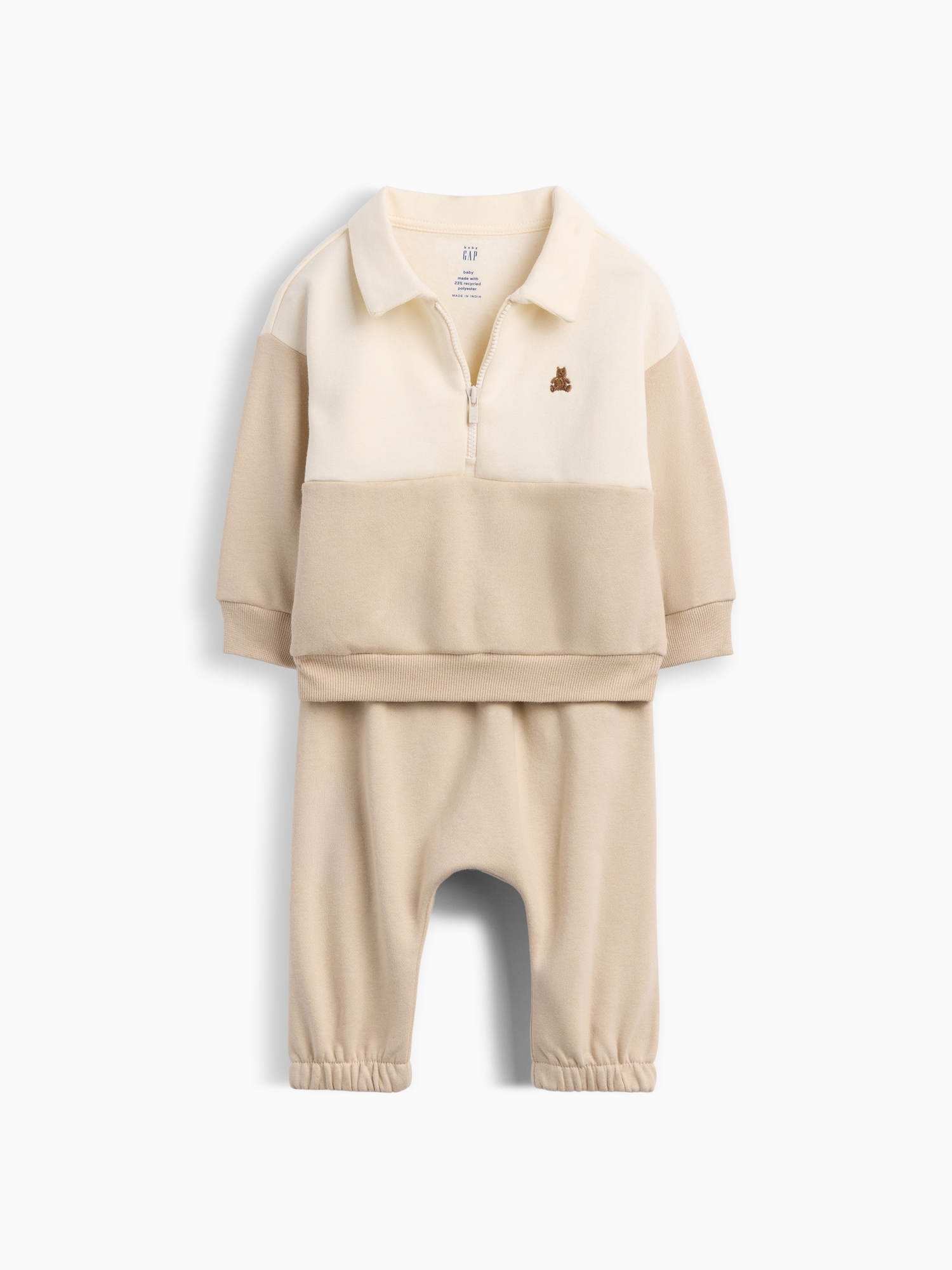 Ensemble avec Polo Shirt à glissière au quart en coton ouaté VintageDoux pour Bébé