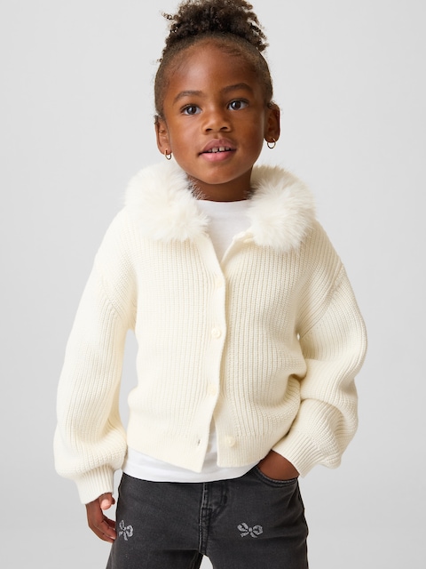 Baby & Toddler Faux Fur Collar Cardigan Sweater