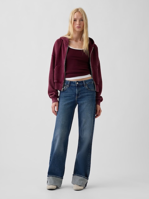 Low Rise Stride Cuffed Wide-Leg Jeans