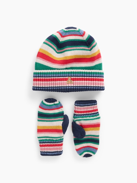 Baby & Toddler Happy Stripe Beanie & Mittens Set