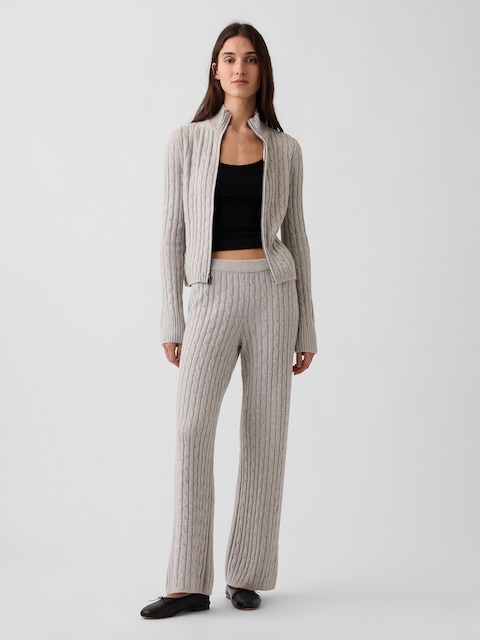 CashSoft Cable-Knit Sweater Pants
