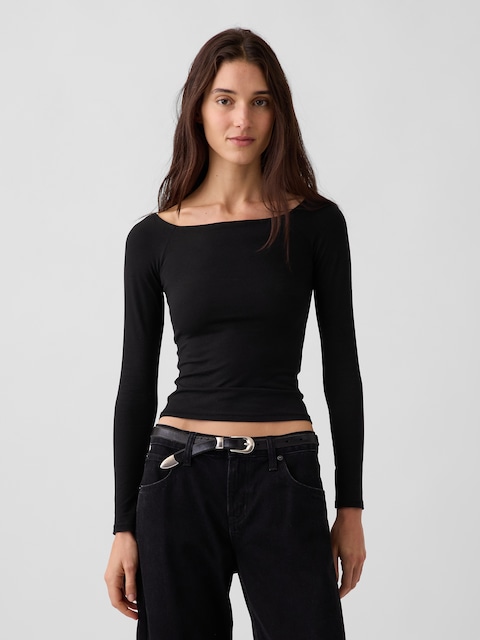 CloseKnit Jersey Off-Shoulder Crop T-Shirt