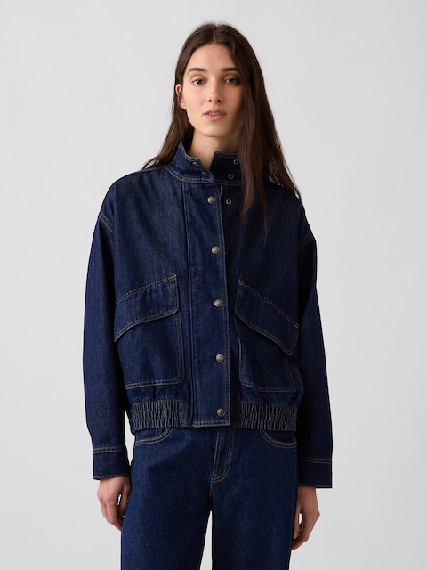 Denim Oversized Bomber Jacket