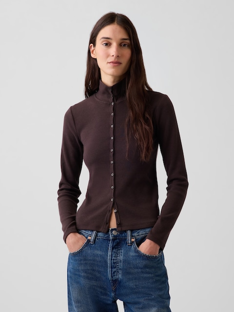 Modern Rib Mockneck Cardigan